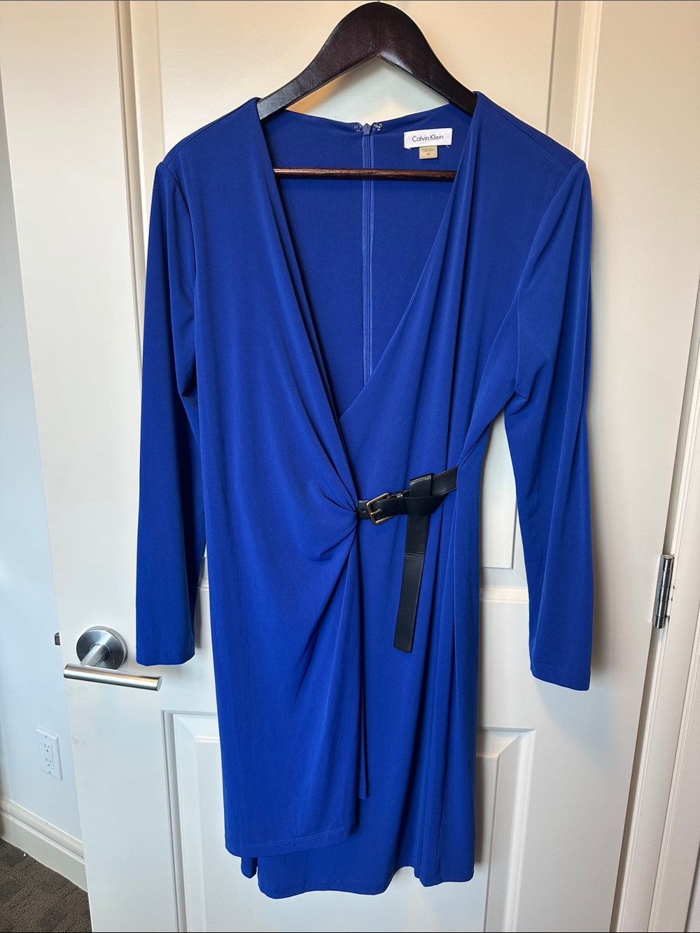 Calvin Klein Cobalt Blue Long-Sleeve Wrap Dress with Belt